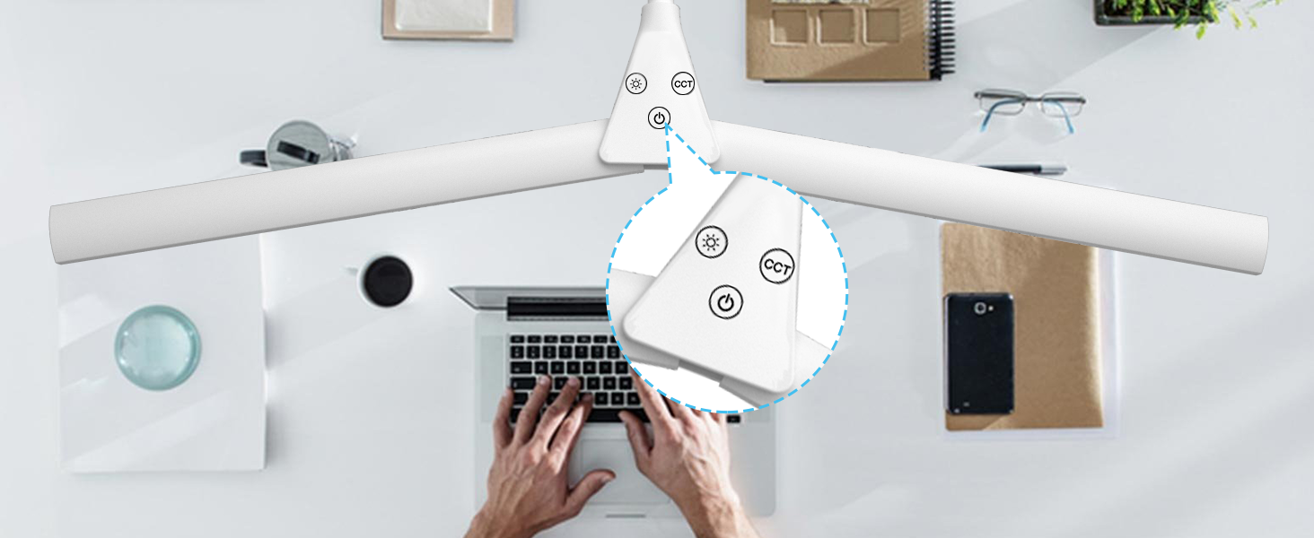 LED лампа настільна для офісу та дому, світло для монітора, 1400 люмен, регульована яскравість, кріплення-прищіпка, світло для робочого місця, гнусий шийка, подвійний насадка, 5 режимів кольору та рівнів яскравості, білий колір, 64 см