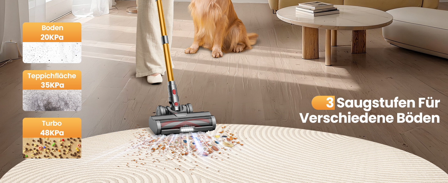 Акумуляторний пилосос SICBCGB 48000Pa/550W/70 хвилин, 2.0L з HD-дисплеєм, антизаплутана щітка, док-станція, самостійна підставка, 11-шарова фільтрація для шерсті тварин та авто, золотий колір