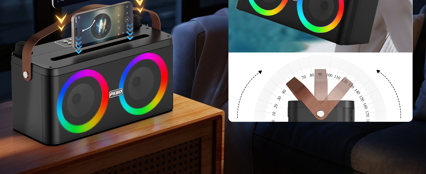 Караоке-система PKBD з Bluetooth, 2 мікрофонами та LED-підсвіткою для дому та вулиці