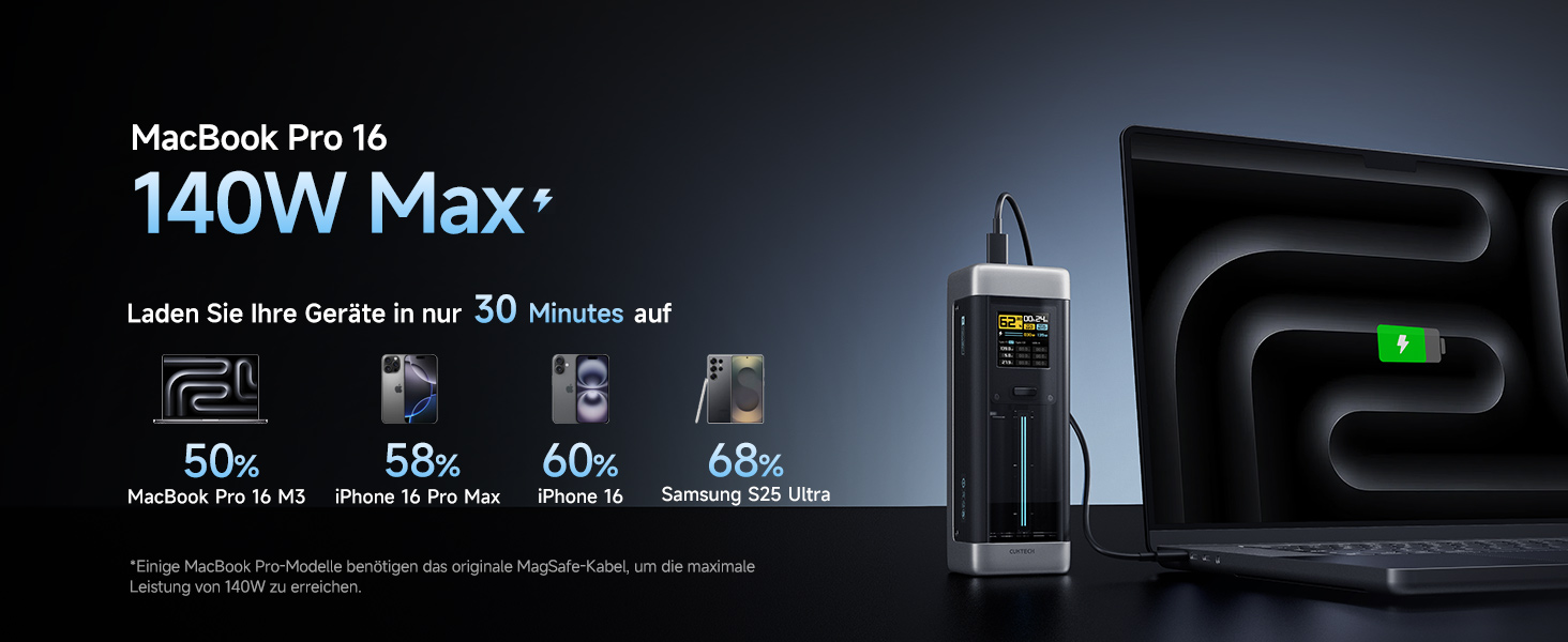 Power Bank CUKTECH 20: 25000mAh, 140W, PD3.1, 3 порти, цифровий дисплей, для ноутбуків, MacBook, Xiaomi, Galaxy, iPhone
