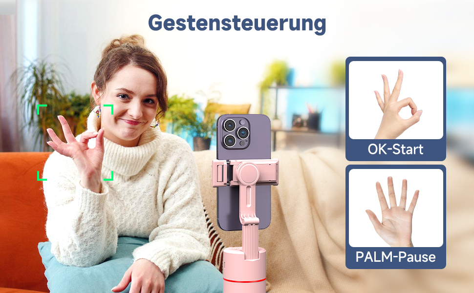 Автоматичне штатив для розпізнавання облич, без додатків, розумна підставка для телефону з пультом дистанційного керування, поворотна на 360° тримач для камери/смартфона, штатив для Vlogs/TikTok (Рожевий)