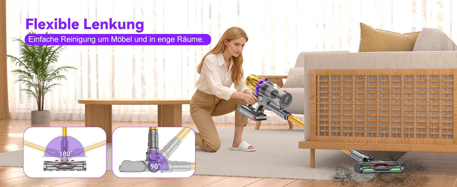 Бездротовий акумуляторний пилосос H9 58000Pa/650W з LED-дисплеєм та антизаплутувальною насадкою для тварин, килимів та твердих поверхонь, золотистий