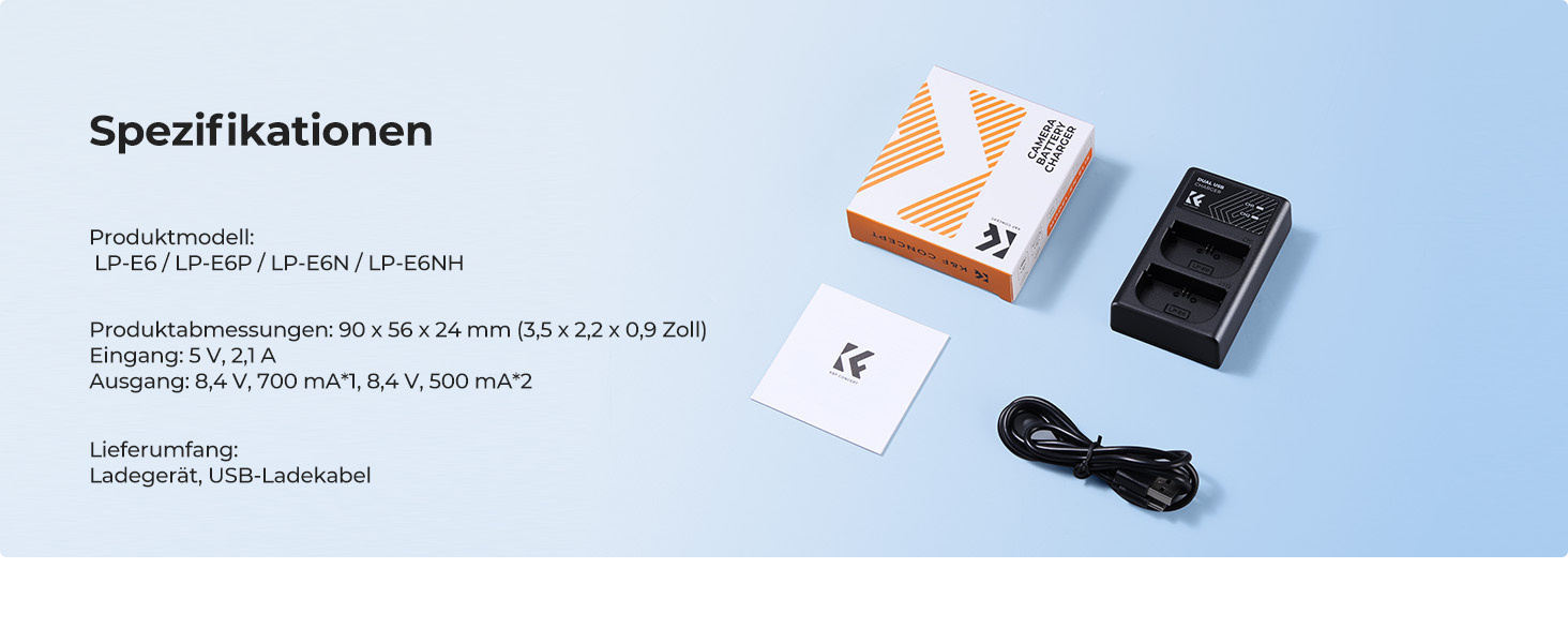 Зарядний пристрій для акумуляторів Canon LP-E6/LP-E6N/LP-E6NH з подвійним слотом K&F CONCEPT, Micro USB та Type-C, швидка зарядка для EOS R5, R6, R, 5D Mark IV, 5D Mark III, 5DS, 5DS R, 5D Mark II, 6D