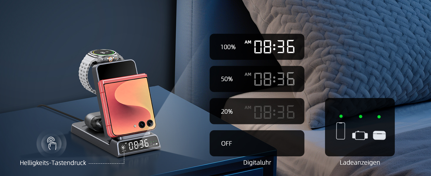 Бездротовий зарядний пристрій 3-в-1 для Samsung Galaxy S26/S25/Z Fold 7/Flip 7/Buds 3/2, Watch 8/7/6/5 Pro - сірий