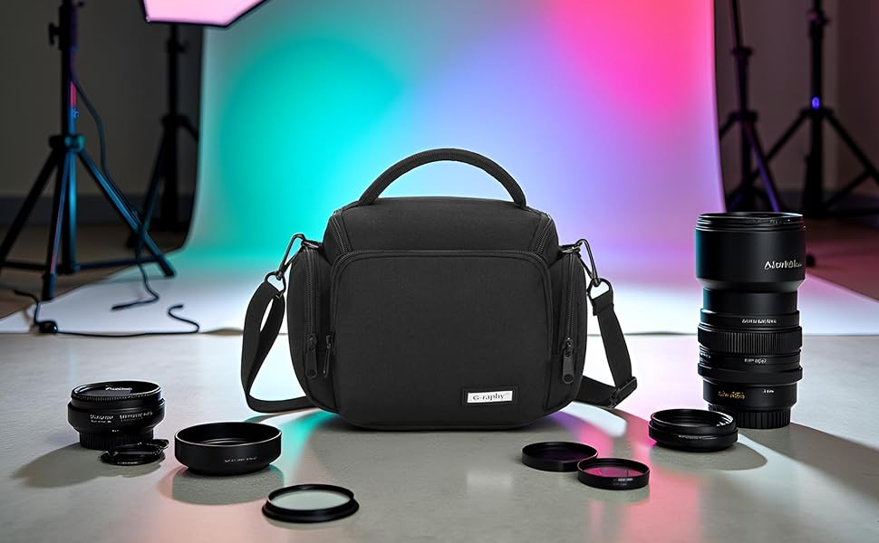 Сумка для фотоапарата G-raphy для DSLR та SRL камер, універсальна сумка для аксесуарів для фотографії знімним ременем, чорна