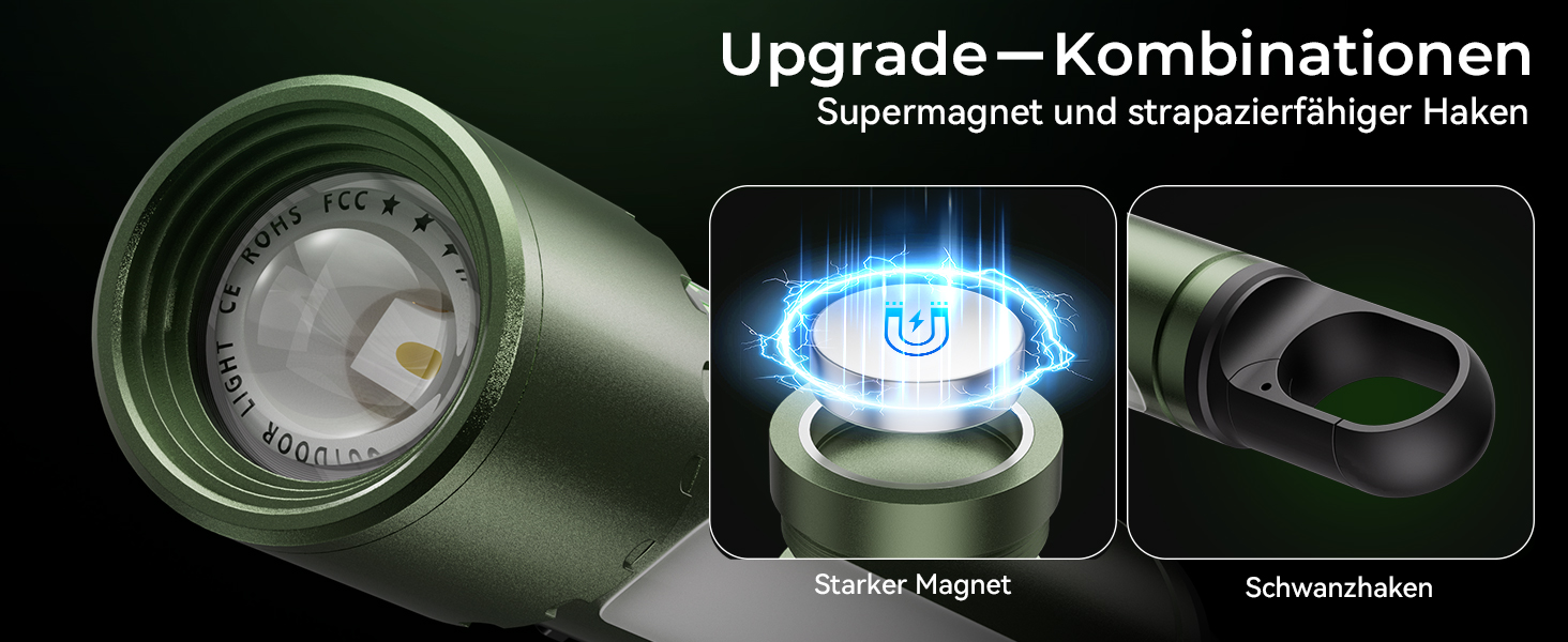 Ліхтарик LED акумуляторний 500000 люмен, 9 режимів, XHP90.2, Zoom, IPX7 водонепроникний, для кемпінгу, походів, надзвичайних ситуацій (зелений)