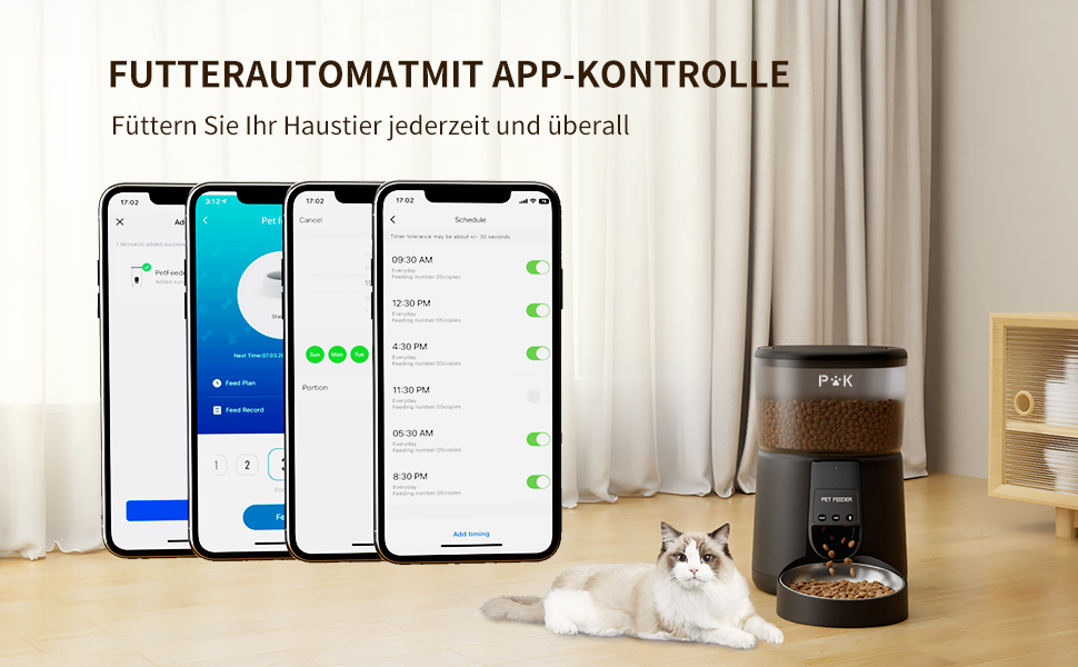 Автоматичний годівниця для котів PUPPY KITTY з камерою 1080P, WiFi, моніторингом відео та аудіо, нічне бачення, миска з нержавіючої сталі, 1-8 прийомів на день (Чорний)