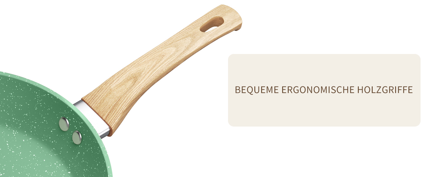 Набір сковорідок Innerwell з кришкою 3 шт. (20 см, 24 см, 28 см), індукційні сковороди з керамічним антипригарним покриттям, для професійного використання, сумісні з духовкою, без PFOA, придатні для миття в посудомийній машині, м'ятно-зелені