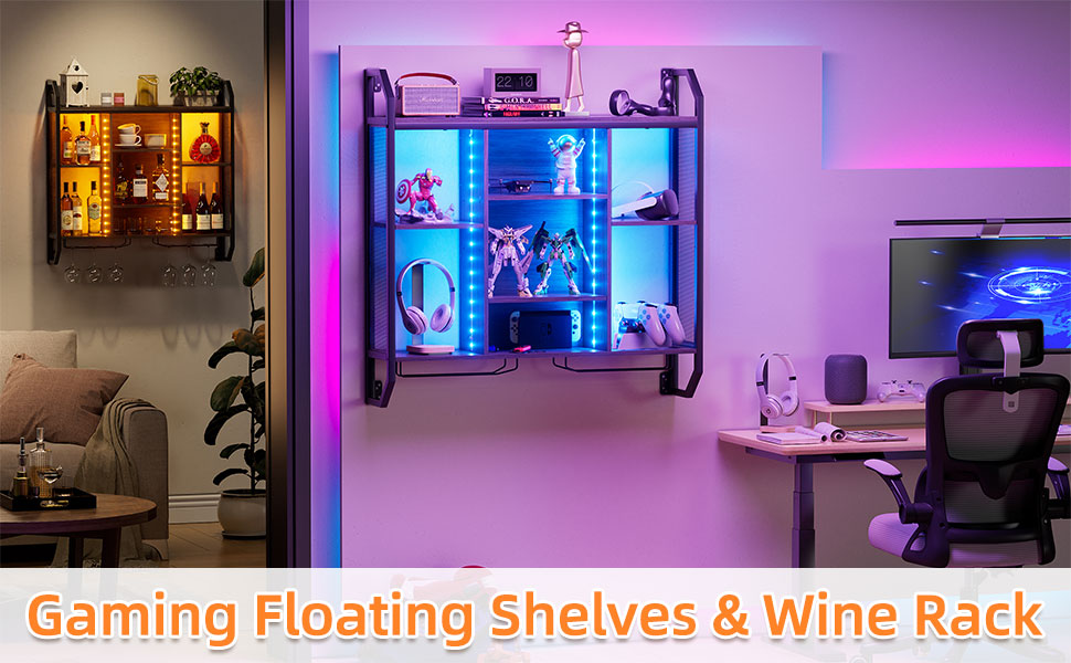 Настінна вітрина для вина з LED-підсвіткою 90x90 см з металу та MDF. Полиці для вин з тримачами для келихів. Регульована полиця для бару, винного підвалу, кухні.