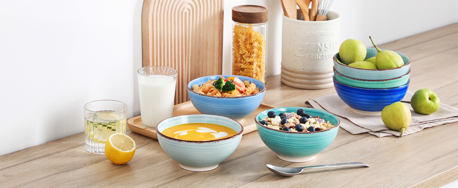 Vancasso Soup Bowls, Stoneware, BONITA 6-Piece Bowl Set, Salad Bowl, Pasta Bowls, Bowl Set