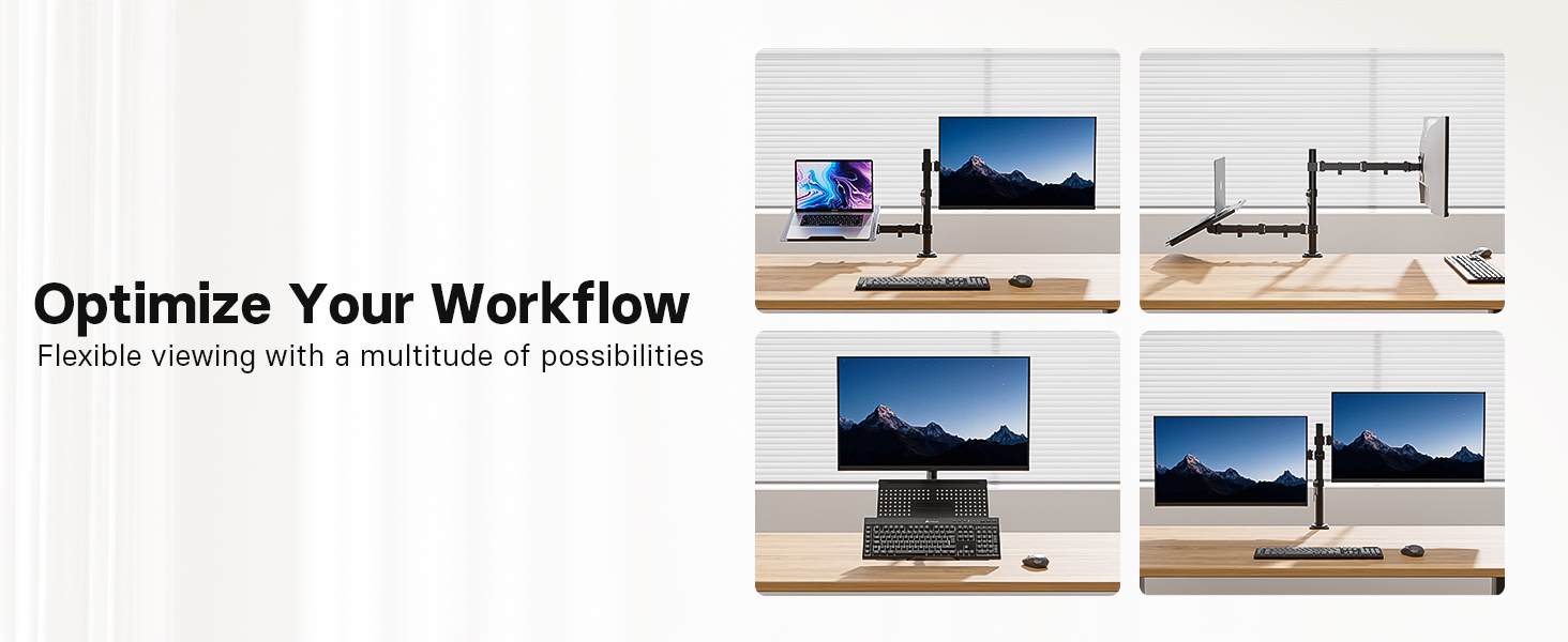 Кріплення для монітора Redbat з відділенням для ноутбука, Dual Screens, повністю регульоване для LCD LED екранів 13-32 дюймів до 8 кг та ноутбуків до 16 дюймів, нахил, поворот та обертання, 2 способи кріплення