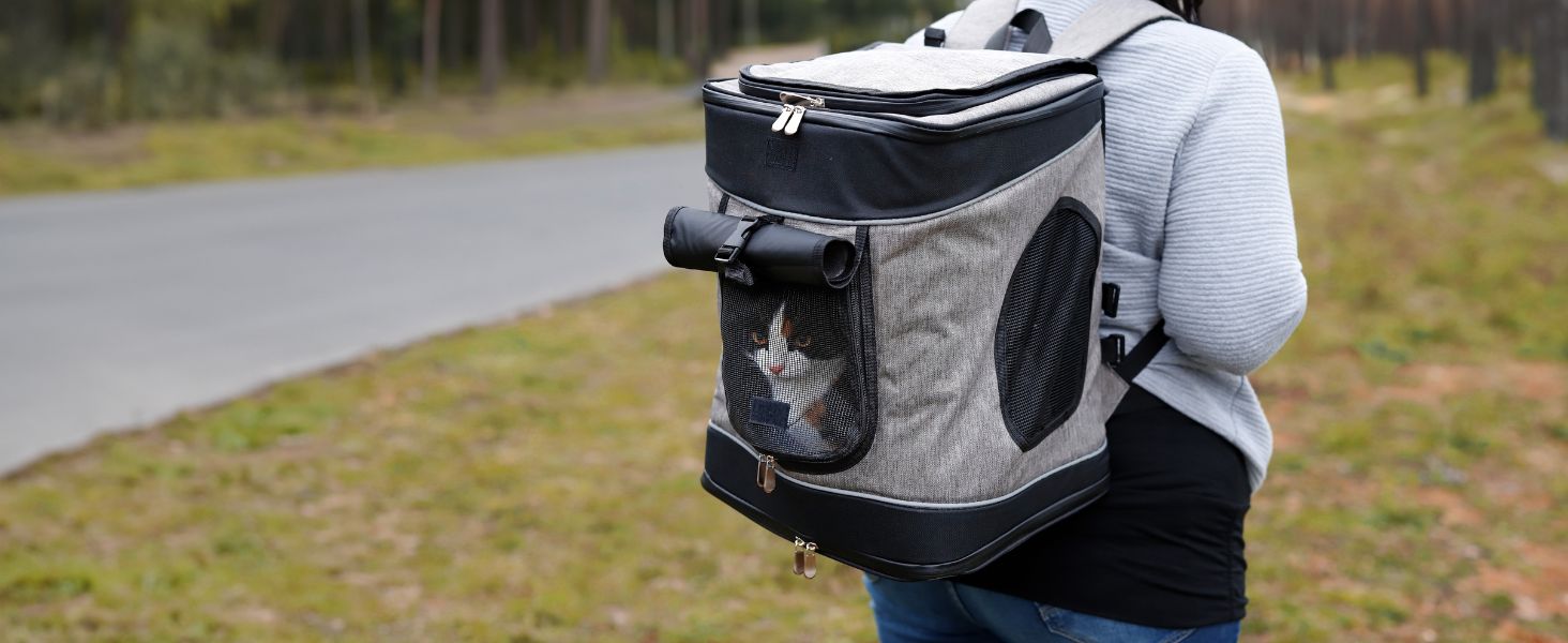 Сумка-рюкзак для транспортування котів Lionto, 34x30x42 см, сіра/зелена