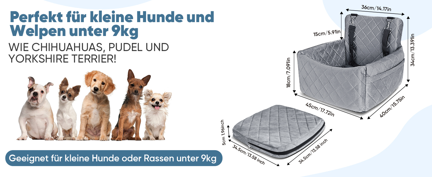 Автомобільний лежак для собак (45x40x34 см) з підсумком та ременем безпеки