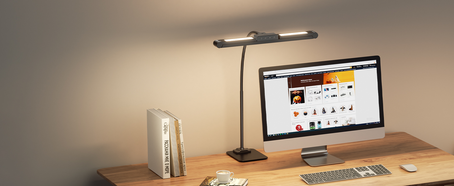 LED лампа настільна з кріпленням, 24W, 3 лампи, регулювання яскравості для офісу, 1200LM, захист очей, гнушкий «лебединий» шийка, 4 колірні температури, таймер 30 хв (чорний)