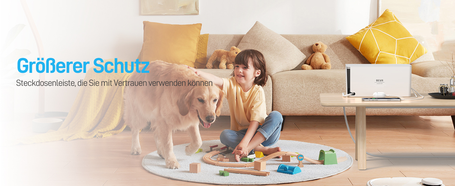 Блок розеток BEVA з прихованими роз'ємами, 3680W/16A, захист від перенапруги 1050J, 6 розеток + 3 USB-A + 1 USB-C (15W), з вимикачем, білий, 2м кабель