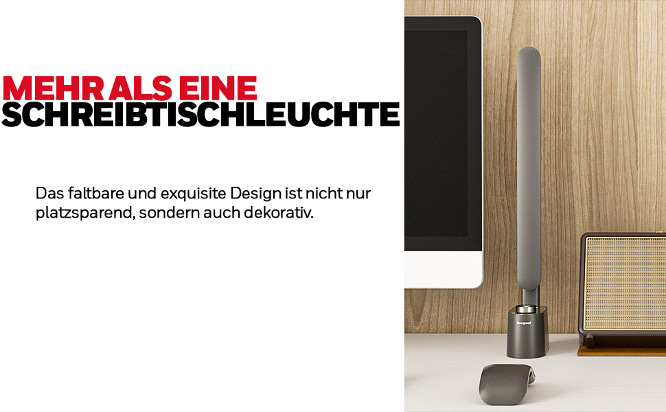 LED лампа Honeywell для столу з USB-портом, регульована яскравість, захист очей, Sunturalux™, для офісу та дому, складна, чорна