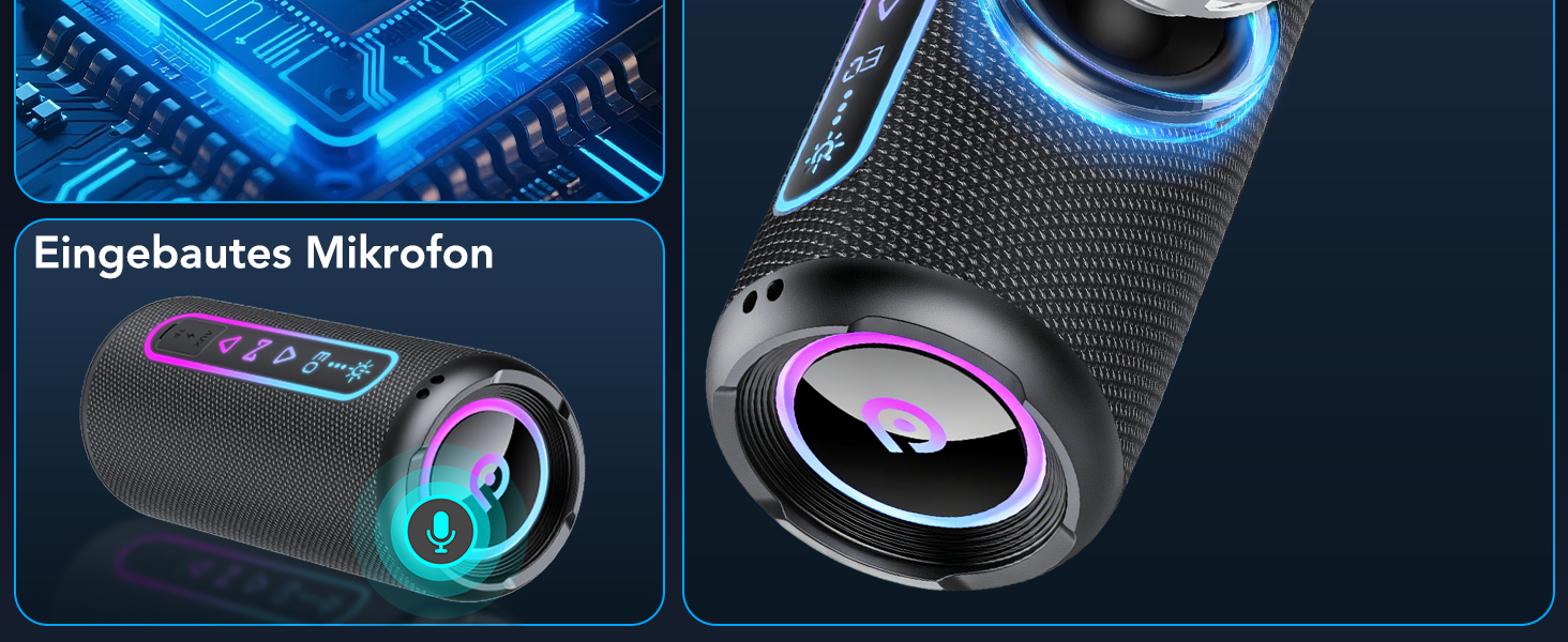 Портативна Bluetooth колонка 25W з підсвіткою, двопотоковим басом та захистом IPX7, TWS стерео, акумулятор на 24 години, чорна