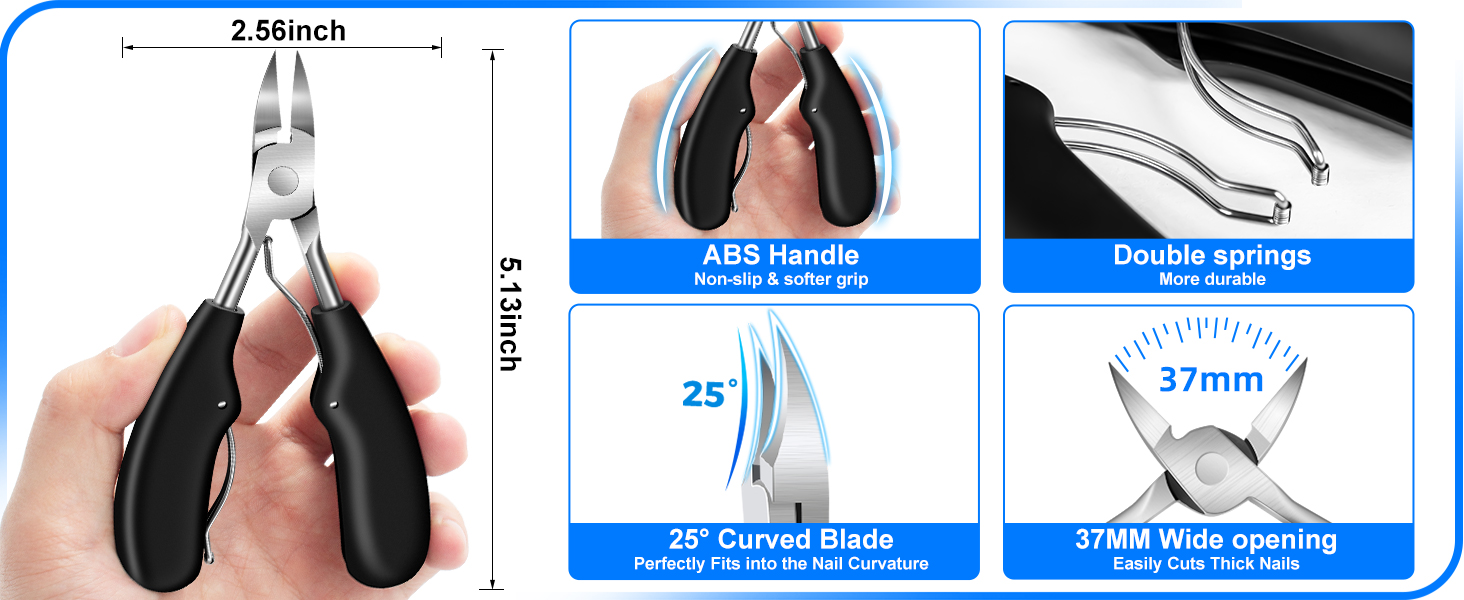 Манікюрний інструмент для товстих нігтів: кусачки для нігтів на ногах з контейнером, професійні кусачки для чоловіків, гострі кусачки для нігтів з довгим руків'ям та нахиленою лезою, срібно-чорно-коричневого кольору