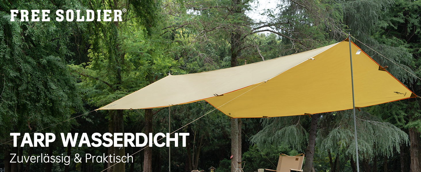 Тент FREE SOLDIER 3x3.2м: ультралегкий, водонепроникний, з UV-захистом для кемпінгу та активного відпочинку (армійський камуфляж)