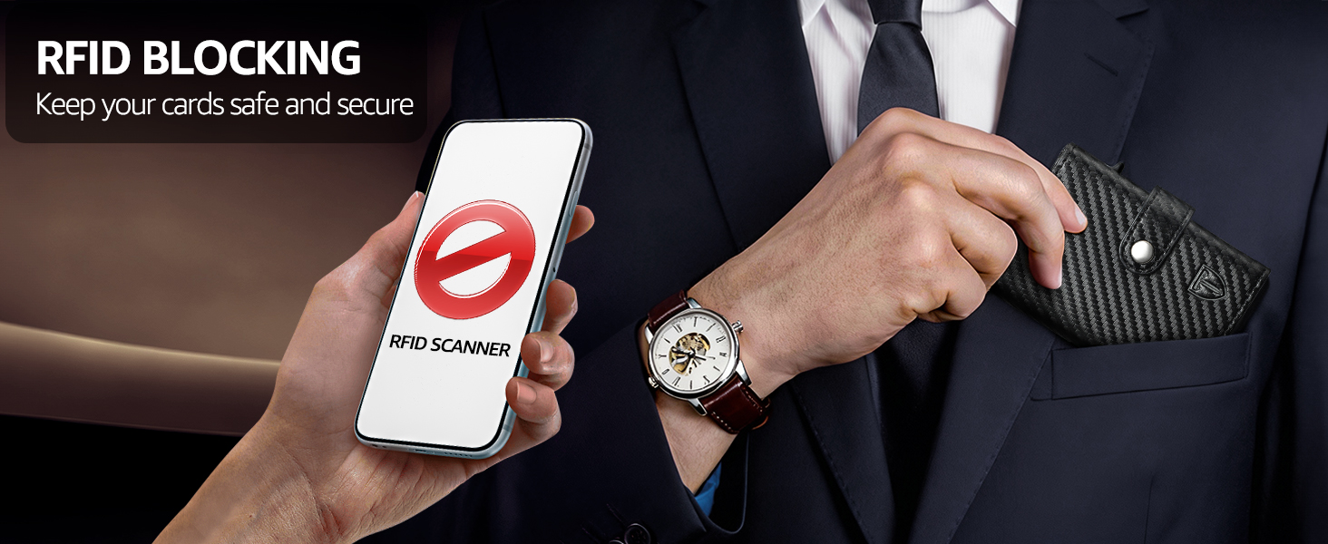 Чоловічий гаманець TENBST з RFID захистом, шкіряний Slim Wallet, картфутляр на 8-10 карт, подарунковий набір (Чорний/Помаранчевий)