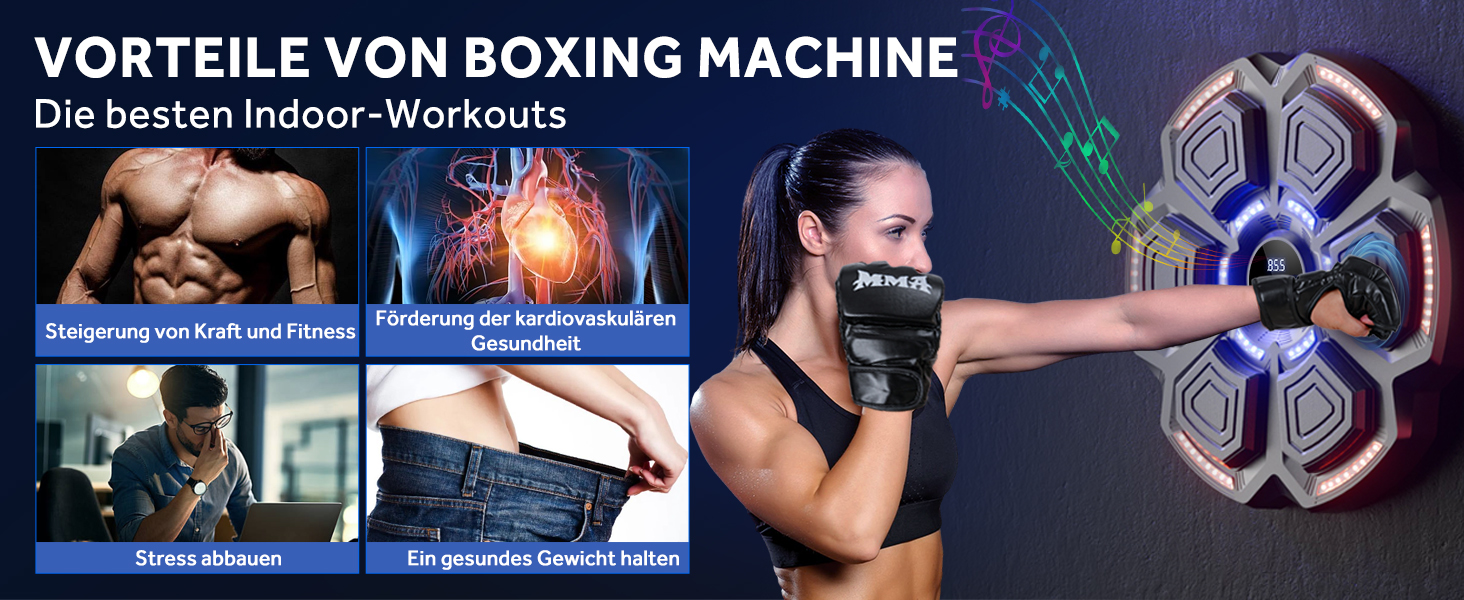 Music Boxing Machine for Adults & Kids - LED Light Electronic Punching Bag with Bluetooth Speaker & 9 Speed Modes