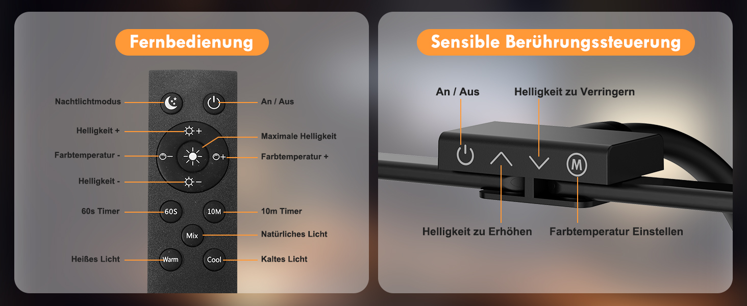 Світлодіодна лампа VUENICEE для столу з регулюванням яскравості та пультом дистанційного керування, 20W, кріплення-прищіпка, офісна лампа, 5 режимів кольору та яскравості, гнусий