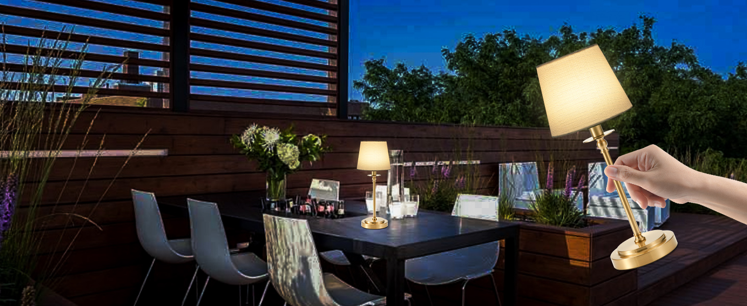 Акумуляторна настільна лампа: портативна, бездротова з регулюванням яскравості, для дому та саду, абажур з льону, античне біле металу, RGB синій абажур