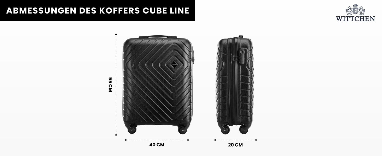 Набір валіз WITTCHEN Cube Line (S+M+L) з ABS, геометричним тисненням, 4 колесами, телескопічним ручками та комбінаційним замком. Ліловий колір.