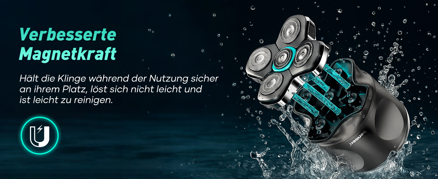 Електричний голковий бритва для чоловіків Glatzen Rasierer: бездротовий, вологостійкий, з 5D рухомою головкою, чорний