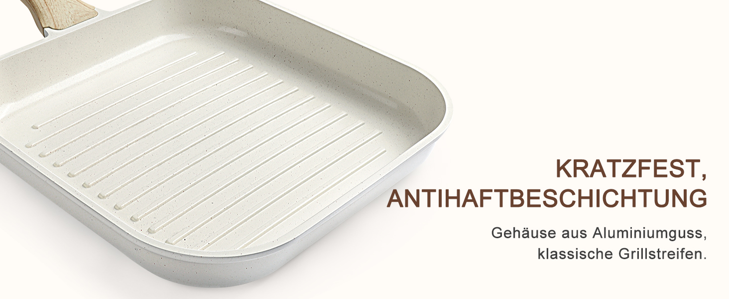 GiPP Гриль-сковорода 28x28 см для стейків, алюмінієва з гранітним антипригарним покриттям, індукція, без PFOA, для всіх плит, біла