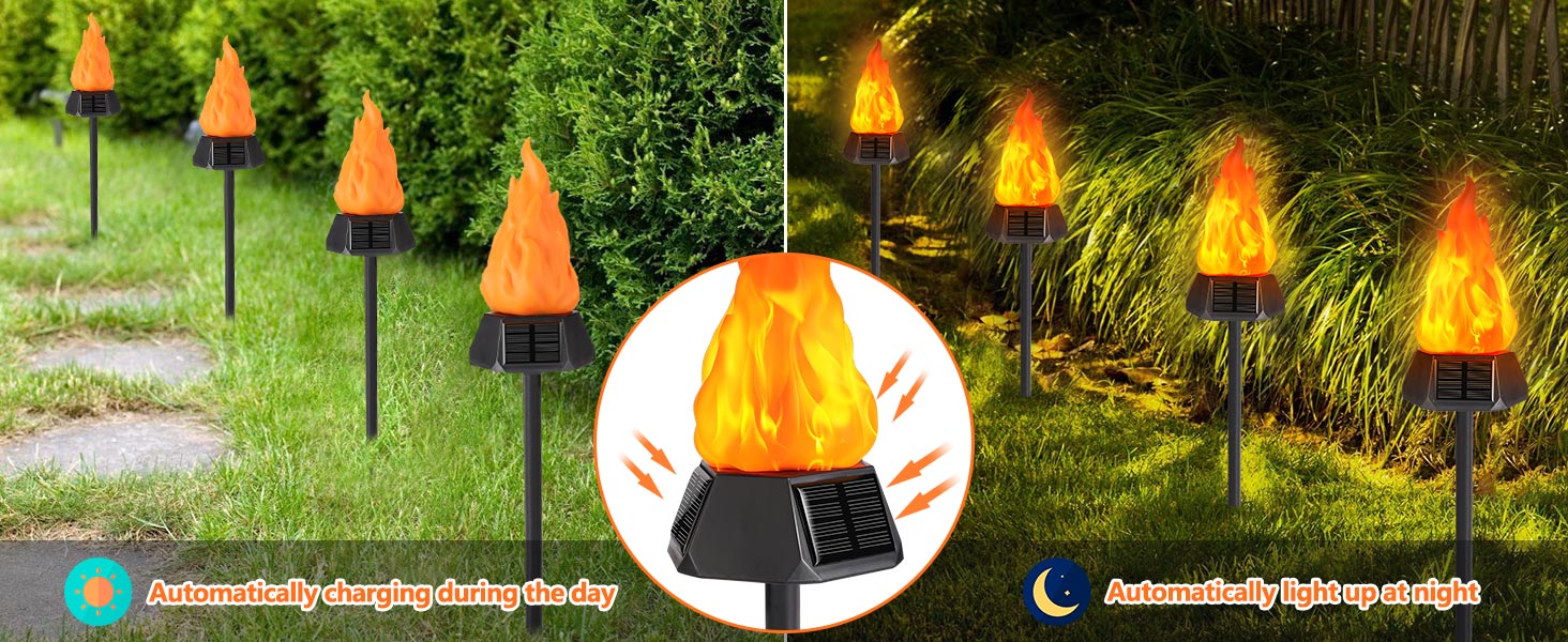 Geemoo Solar Lanterns for Outdoor Garden - 6 Pack Solar Torch Lights with Realistic Flame Effect