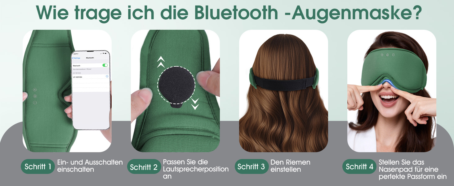 Маска для сну Dolida з Bluetooth навушниками, 3D бамбукова маска для очей для жінок та чоловіків, з мікрофоном, зелена