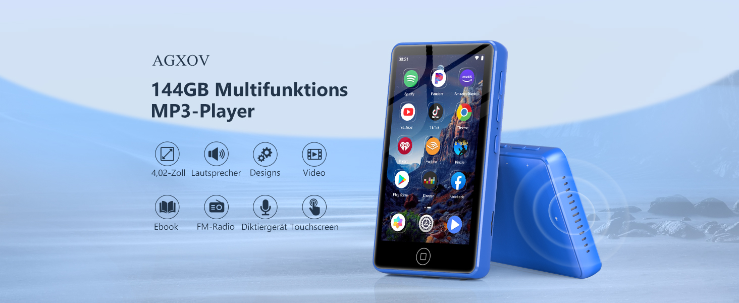 MP3 плеєр AGXOV з Bluetooth та WiFi, Android 4.02