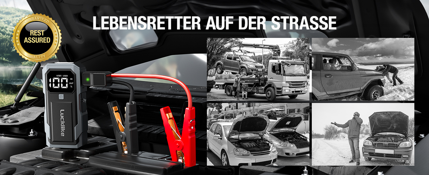 Powerbank для запуску двигуна Lucklike: 3000A, LED-ліхтарик, для авто та мото (до 8.0L бензин/7.0L дизель)