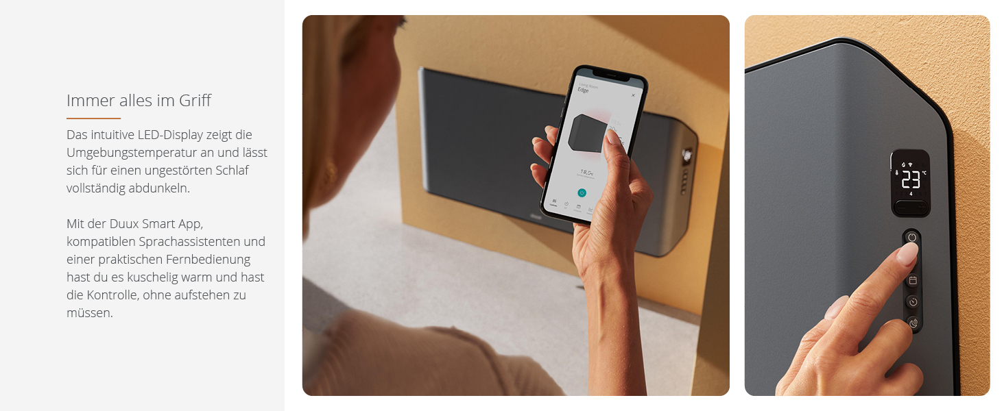 Електричний конвектор Duux Edge Smart 1500W - енергозберігаючий нагрівач для ванної кімнати, з термостатом, для приміщень до 20 м² - сірий