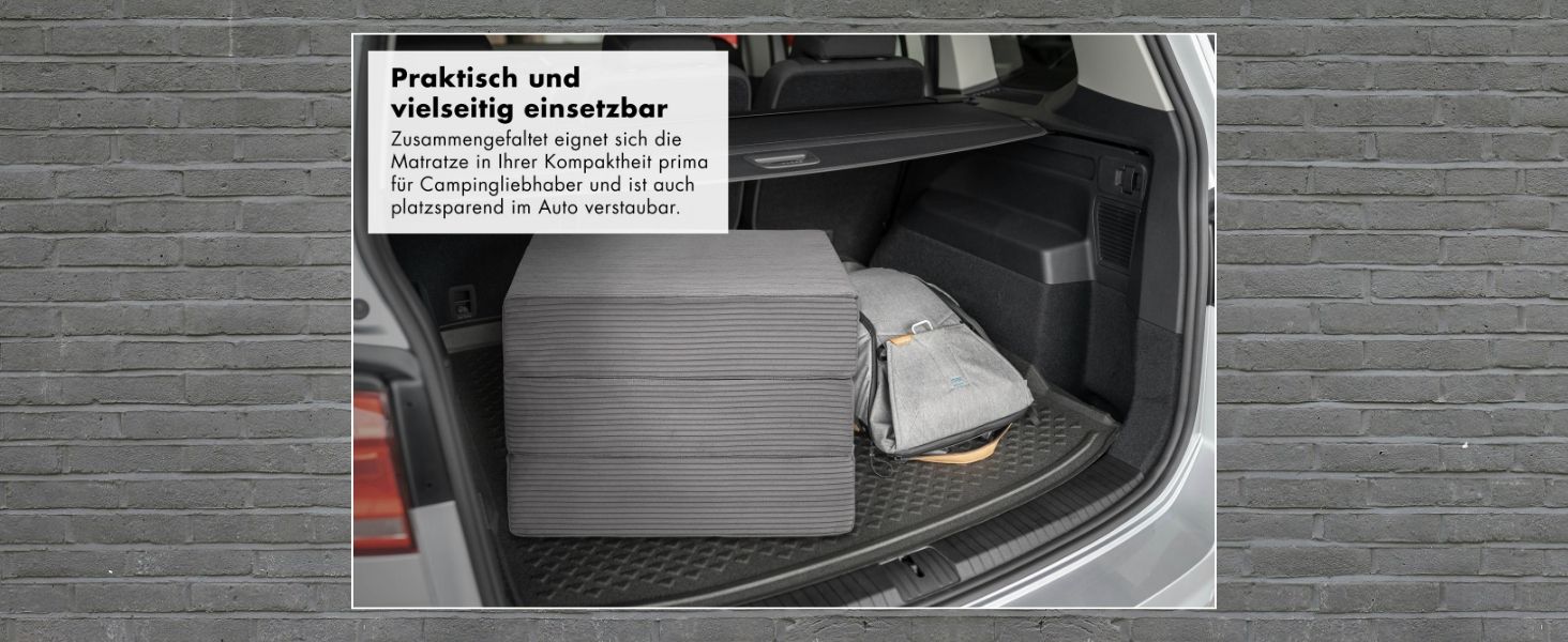 Badenia Trendline Foldable Guest Mattress with Durable Microfiber Cover, Öko-Tex Certified, 196 x 65 x 8.5 cm Sleeping Area, produced according to German quality standards. Height 8.5 cm (Light Gray - Cord, Height 15.5 cm)