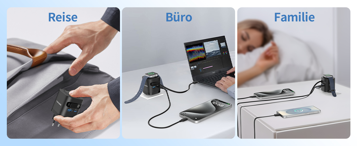 Зарядний пристрій 65W USB-C з кабелями для Apple Watch, 4 порти GaN USB-C, швидка зарядка для Apple Watch Ultra/11/10/9/8/7, MacBook, iPhone, iPad, Galaxy - Білий