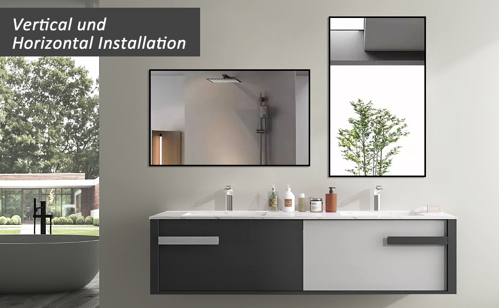 Дзеркало Boromal Spiegel чорне 100x60 см з металевим каркасом для ванної кімнати, туалетного приміщення, спальні