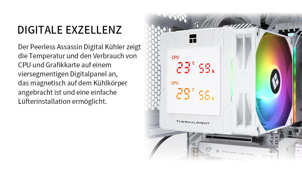Кулер для процесора Thermalright Peerless Assassin 120 Digital ARGB White — двовежевий повітряний охолоджувач з цифровим дисплеєм, для AM4/AM5, Intel LGA1851/1700/1200
