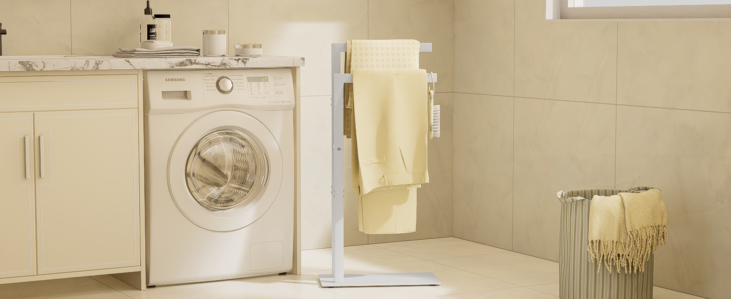 Підставка для рушників Yawinhe Freistehend, підставка для рушників стояча з нержавіючої сталі, 2 стійки, полиця для одягу у ванну кімнату, білий, 40x20x80 см, SMJ003W