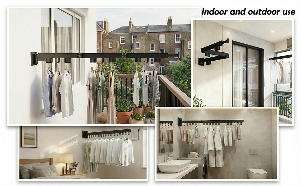 Настінна сушилка для білизни Hggzeg, розкладна, 360° обертання, з гачками, для балкона, ванної кімнати, пральні (свинцево-сірий, чорний)