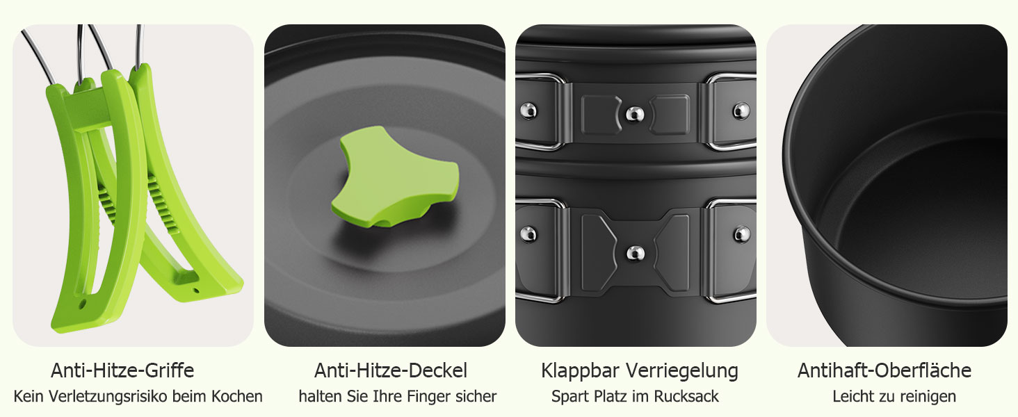 Набір кухонного посуду для кемпінгу Homgen: каструлі та сковорідки з алюмінію, легкий, для 2-3 осіб, з сумкою для зберігання, підходить для кемпінгу, пікніків, походів