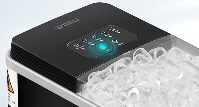 WOLTU Compact Ice Cube Maker Machine - Fast Ice Production (8 Cubes/6-8 Min) - 12kg/24h Capacity - Portable with Handle - Self-Cleaning - 2 Sizes - Ice Maker for Home, Camping, Office (1.4L, Black)