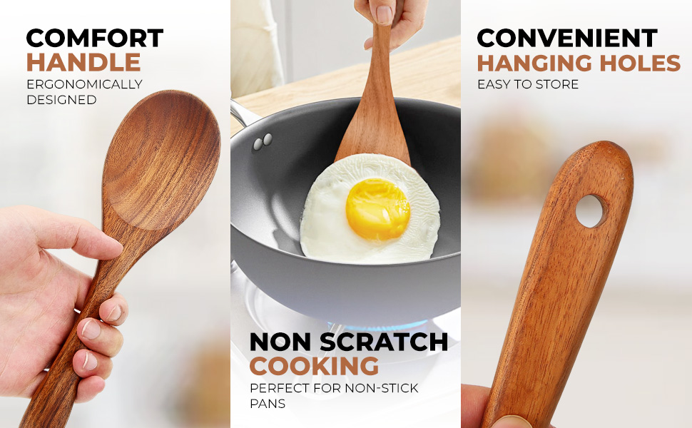 Набір дерев'яних ложок для приготування їжі (9 шт.) з підставкою - дерев'яні лопатки, ложки, половники