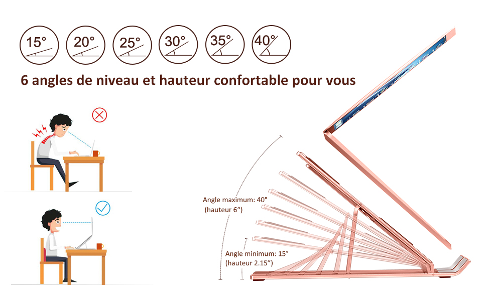 Підставка для ноутбука Ivoler, регульована по висоті (6 рівнів), алюмінієва, складна, портативна, з вентиляцією, сумісна з ноутбуками та планшетами 10-15.6