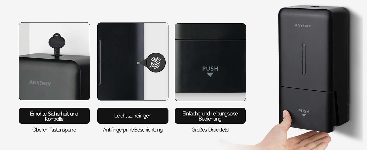 Anydry Ручний Дозатор для Мила настінний, 800 мл, з вікном, чорний 1006