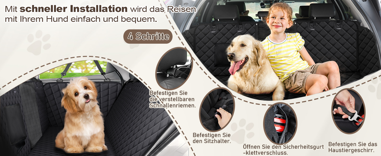 Захист для заднього сидіння автомобіля Angooni для собак - водовідштовхуючий, антиковзаючий, стійкий до подряпин (135x120 см) з Isofix для дитячого крісла, універсальний