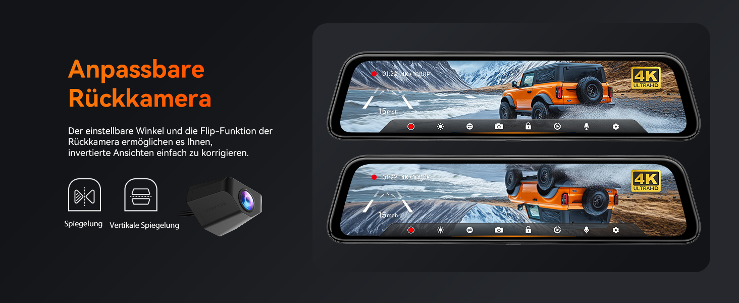 WOLFBOX Dashcam G840S 4K: Дзеркало-відеореєстратор з камерою заднього виду, WiFi, IPS-екран, GPS, 32GB, G-сенсор, Park Mode