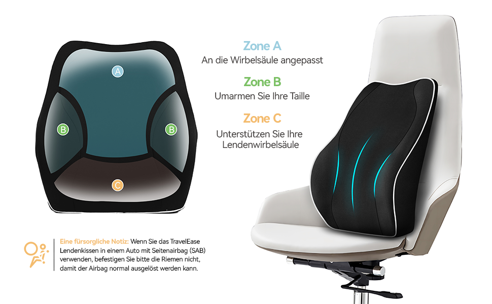 Подушка для спини Ergonomisches RückenKissen Travel Ease з Memory Foam - для офісного та комп'ютерного крісла, чорна