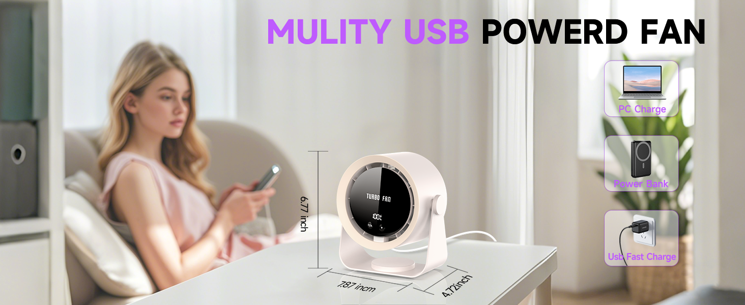 Перезаряджуваний USB-настільний вентилятор з цифровим дисплеєм, 5-рівневий тихий вентилятор, регульований на 90°, настільний вентилятор для спальні, кухні, кемпінгу, офісу, сірий